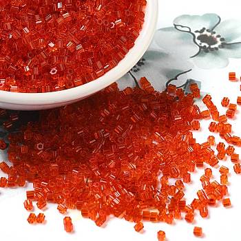 Transparent Glass Seed Beads, Hexagon(Two Cut), Red, 2x1.5mm, Hole: 0.9mm