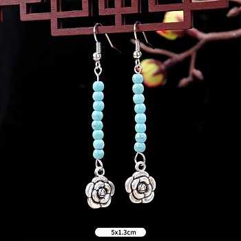 Turquoise Dangle Earrings for Women, Flower