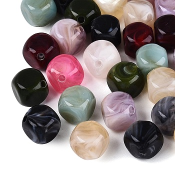 Two Tone Opaque Acrylic Beads, Imitation Gemstone, Cube, Mixed Color, 9.5x9.5x9.5mm, Hole: 1.8mm, about 1110pcs/500g