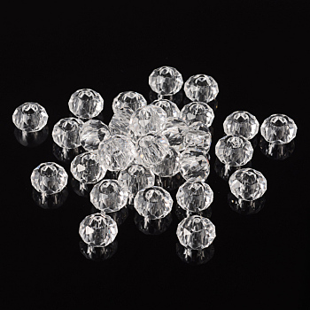 Glass European Beads, Large Hole Beads, No Metal Core, Rondelle, Clear, 14x8mm, Hole: 5mm