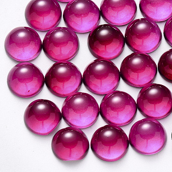 Transparent Spray Painted Glass Cabochons, with Glitter Powder, Half Round/Dome, Medium Violet Red, 20x10mm.