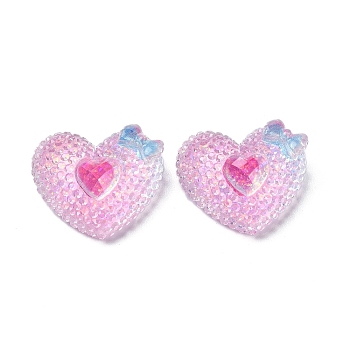 Transparent Epoxy Resin Decoden Cabochons, with Paillettes, Heart with Bowknot, 18.5x21x9.5mm