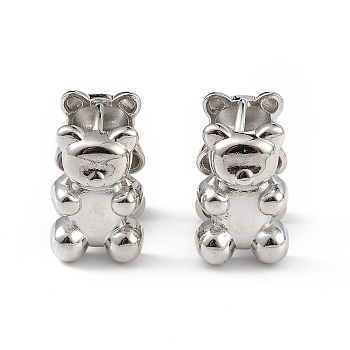 Brass Bear Hoop Earrings for Women, Long-Lasting Plated, Lead Free & Cadmium Free, Platinum, 16x14.5x10.5mm, Pin: 1mm