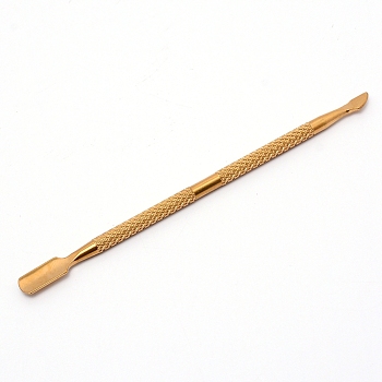 Double Head Stainless Steel Cuticle Pusher and Cutter, Manicure and Pedicure Tool, Golden, 131.5x7.8x5mm