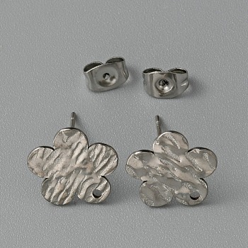 304 Stainless Steel Textured Geometry Stud Earrings Findings with Hole, Flower, 12x12mm, Hole: 1mm, Pin: 0.6mm