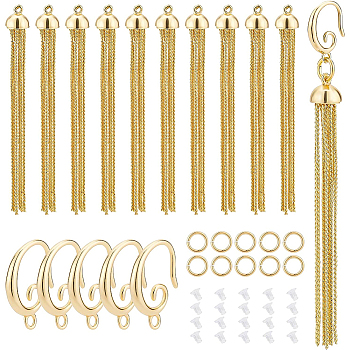 Tassel Dangle Earrings DIY Making Kit, Including 5Pairs Brass Eaaring Hooks & 10Pcs Jump Rings & 10Pcs Serpentine Chain Tassel Pendants, 30Pcs Plastic Ear Nut, Real 18K Gold Plated, Tassel Pendants: 10pcs