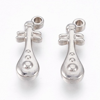 201 Stainless Steel Pendants, Pipa, Stainless Steel Color, 19x6.5x4mm, Hole: 1.5mm