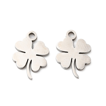 201 Stainless Steel Pendants, Laser Cut, Clover Charm, Stainless Steel Color, 13x9x1mm, Hole: 1.4mm