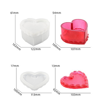 DIY Silicone Storage Molds, Resin Casting Molds, Clay Craft Mold Tools, White, Heart, 110~123x120~125x20~62mm