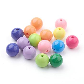 Opaque Acrylic Beads, Round, Mixed Color, 14mm, Hole: 3mm, about 310pcs/500g