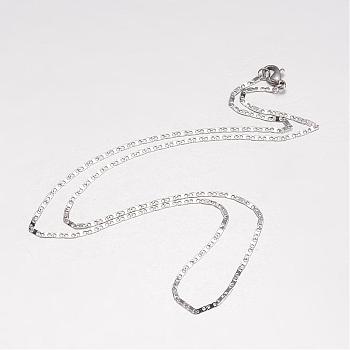 304 Stainless Steel Necklace, Mariner Link Chain, with Lobster Claw Clasps, Stainless Steel Color, 19.69 inch(500mm), 1.7mm