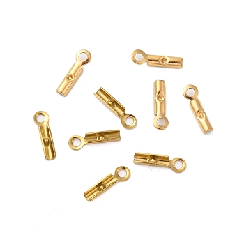 Ion Plating(IP) 304 Stainless Steel Folding Crimp Cord Ends, Real 18K Gold Plated, 8.5x2.5x1.3mm, Hole: 1.1mm