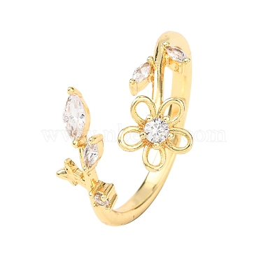 Brass Micro Pave Cubic Zirconia Cuff Open Rings(RJEW-F204-03G)-2