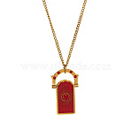 Rotating 304 Stainless Steel Enamel Tarot Card Pendant Necklaces with Rhinestone, Real 18K Gold Plated, Red, 17.72 inch(45cm)(FS-WG0CC16-01)