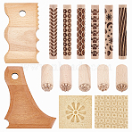 2Pcs 2 Styles Wood Pottery Foot Shaper Tools, with 5Pcs Wooden Stamps and 6Pcs Rolling Pin, Pottery Trimming Tools, Mixed Color, 141x112x4.5mm, Hole: 14.5mm(TOOL-UN0001-80)