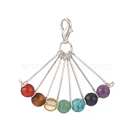 7 Chakra Gemstone Round Pendants Decorations, with Zinc Alloy Lobster Claw Clasps Charm, 43mm(HJEW-TA00001)