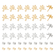 40Pcs 2 Colors 201 Stainless Steel Snowflake Stud Earring Findings, with Ear Nuts & Horizontal Loops & 304 Stainless Steel Pins, Golden & Stainless Steel Color, 12x9mm, Hole: 1.4mm, Pin: 0.7mm, 20Pcs/color(STAS-UN0047-60)