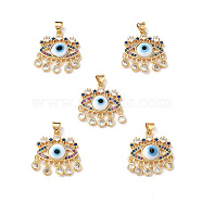Lampwork Evil Eye Pendants with Colorful Cubic Zirconia, Real 18K Gold Plated Brass Findings, Lead Free & Cadmium free, White, 27x22.5x4.5mm, Hole: 4x3.5mm(ZIRC-L102-13G-09)