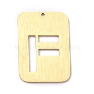 Ion Plating(IP) 304 Stainless Steel Pendants, Rectangle with Alphabet, Hollow, Letter.F, 32x22x1mm, Hole: 1.5mm(STAS-K216-49F-G)