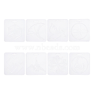 Acrylic Plastic Hollow Painting Silhouette Stencil, DIY Drawing Template Graffiti Stencils, Rectangle with Mixed Pattern, White, 13x12x0.25cm, Hole: 8x30mm, 8pcs/set(DIY-WH0204-79)