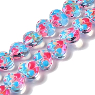 Handmade Glass Beads Strands, with Enamel, Heart, Deep Sky Blue, 11~12x12~12.5x6~6.5mm, Hole: 0.6mm, about 30pcs/strand, 13.27''(33.7cm)(LAMP-K037-09E)