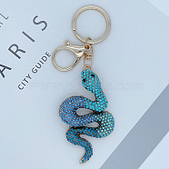 Full Rhinestone Snake Pendant Keychain, with Alloy Findings, for Car Bag Pendant , Colorful, 14x4.9cm(SNAK-PW0001-29A)