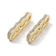 Brass Micro Pave Clear Cubic Zirconia Multi-Strands Links, Spacer Bars, Wavy Oval, 3-Hole, Real 18K Gold Plated, 7x25x2.5mm, Hole: 1.4mm(KK-B082-15B-G)