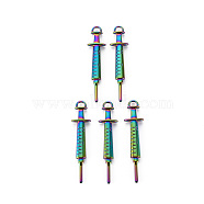 Rainbow Color Alloy Big Pendants, Cadmium Free & Nickel Free & Lead Free, Syringe Shaped, 61.5x14x5mm, Hole: 4x3mm(PALLOY-S180-123-NR)