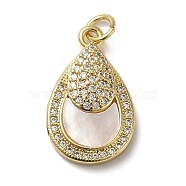 Brass Micro Pave Cubic Zirconia Pendants, with Shell, Teardrop, Real 18K Gold Plated, 21x13x4mm, Hole: 3.4mm(KK-Q808-23G)
