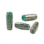 Tibetan Style dZi Beads, Natural Agate Beads, Dyed & Heated, Oval, Dark Slate Gray, 9-Eye, 28.5~29.5x10.5~11mm, Hole: 1.5~2.5mm(TDZI-R002-02F)