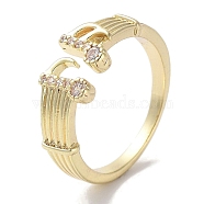 Brass Micro Pave Cubic Zirconia Cuff Rings, Long-Lasting Plated, Musical Note, Golden, US Size 5 1/2(16.1mm)(RJEW-G310-10G)