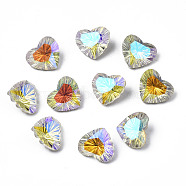 Pointed Back Glass Rhinestone Cabochons, Nail Art Decoration Accessories, AB Color Plated, Faceted, Heart, Clear AB, 9x10x5mm,  about 720pcs/bag(MRMJ-N027-001)