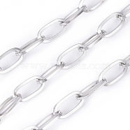 304 Stainless Steel Cable Chains, Unwelded, with Spool, Flat Oval, Stainless Steel Color, 10.5x6x1.5mm, about 32.8 Feet(10m)/roll(CHS-G011-13P-05)