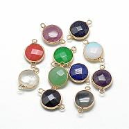 Natural/Synthetic Mixed Stone Links connectors, with Brass Findings, Faceted, Flat Round, Golden, 23x15x6mm, Hole: 2mm(G-Q494-26)