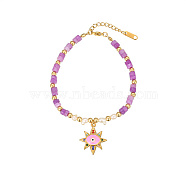 Stainless Steel Enamel Eye Charm Bracelets, with Natural Amethyst Beaded Chains, Colorful, 7-1/8 inch(18cm), Pendant: 23x19.8mm(TE3373-2)