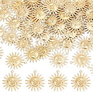 Brass Pendants, Sun with Human Face, Golden, 25x22x1mm, Hole: 1.2mm, 60pcs/box(KK-DC0001-59)
