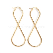201 Stainless Steel Hoop Earrings, with 304 Stainless Steel Pin, Hypoallergenic Earrings, Infinity, Golden, 78x26~28x4mm, Pin: 1x0.5mm(EJEW-L243-17A-G)