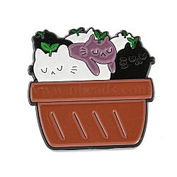 Potted Plant Black Alloy Brooches, Enamel Pins for Backpack Clothes, Cat Shape, 31x32x1.5mm(JEWB-I030-01C)