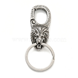 Tibetan Style 316 Surgical Stainless Steel Fittings with 304 Stainless Steel Key Ring, Lion, Antique Silver, 71.5mm(FIND-Q101-03AS)