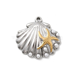 304 Stainless Steel Pendants, Golden & Stainless Steel Color, Shell Shape, 20x21x4mm, Hole: 1mm(STAS-A126-03E-GP)