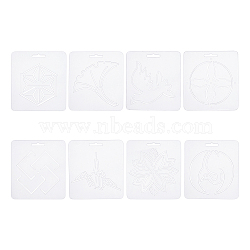 Acrylic Plastic Hollow Painting Silhouette Stencil, DIY Drawing Template Graffiti Stencils, Rectangle with Mixed Pattern, White, 13x12x0.25cm, Hole: 8x30mm, 8pcs/set(DIY-WH0204-79)