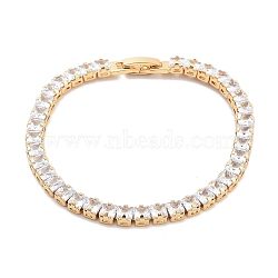 Brass Pave Clear Cubic Zirconia Square Link Bracelets, Nickle Free, Long-Lasting Plated, Golden, 7-1/8 inch(18.2cm)(BJEW-YWC0002-09G)