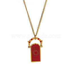 Rotating 304 Stainless Steel Enamel Tarot Card Pendant Necklaces with Rhinestone, Real 18K Gold Plated, Red, 17.72 inch(45cm)(FS-WG0CC16-01)