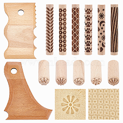 2Pcs 2 Styles Wood Pottery Foot Shaper Tools, with 5Pcs Wooden Stamps and 6Pcs Rolling Pin, Pottery Trimming Tools, Mixed Color, 141x112x4.5mm, Hole: 14.5mm(TOOL-UN0001-80)