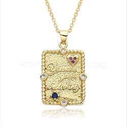 Brass Micro Pave Clear Cubic Zirconia Love Heart Book Pendant Necklaces for Women Men, Real 18K Gold Plated, 17.32 inch(44cm)(NJEW-S438-04G)