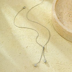 304 Stainless Steel Teardrop Pendant Lariat Necklaces for Women, Stainless Steel Color, 21.26 inch(54cm)(NJEW-U031-01P)