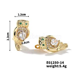 Shiny Copper Earrings with Zircon Stones, Fashionable and Elegant Stud Earrings for Women, Owl, Golden, 23x12mm(JG9424-5)