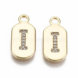 Brass Micro Pave Clear Cubic Zirconia Pendants, Nickel Free, Real 18K Gold Plated, Oval with Word, Letter.I, 16x7.5x1.5mm, Hole: 1.8mm(KK-S360-052I-NF)