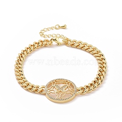 Clear Cubic Zirconia Butterfly Link Bracelet, Brass Jewelry for Women, Golden, 7-1/8 inch(18.1cm)(BJEW-B068-06)