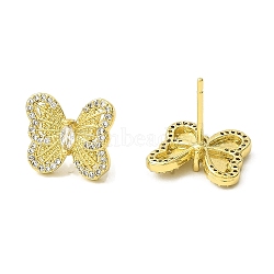 Butterfly Brass Micro Pave Cubic Zirconia Stud Earrings, Long-Lasting Plated, Lead Free & Cadmium Free, Real 18K Gold Plated, 11.5x13.5mm(EJEW-L270-12G)